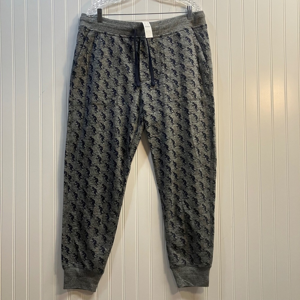J.Crew Mens Skier Print Pajama Jogger Pants Grey Navy Blue AT380 New‎ Size L AOP